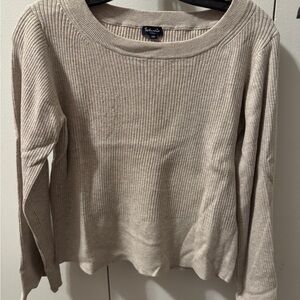 Splendid Light Beige Ribbed Scoop Neck Sweater